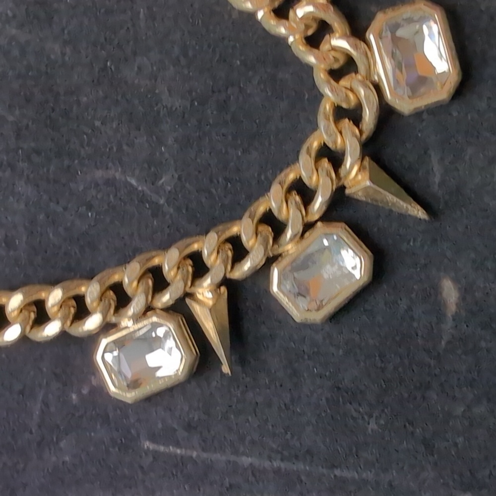 Gold and Silver Necklace with Crystal Pendants - Picture 5 of 7